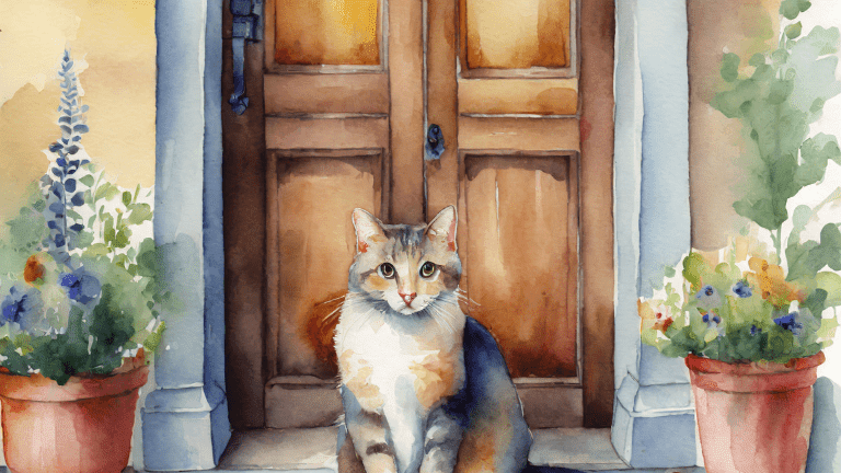 玄関前の猫